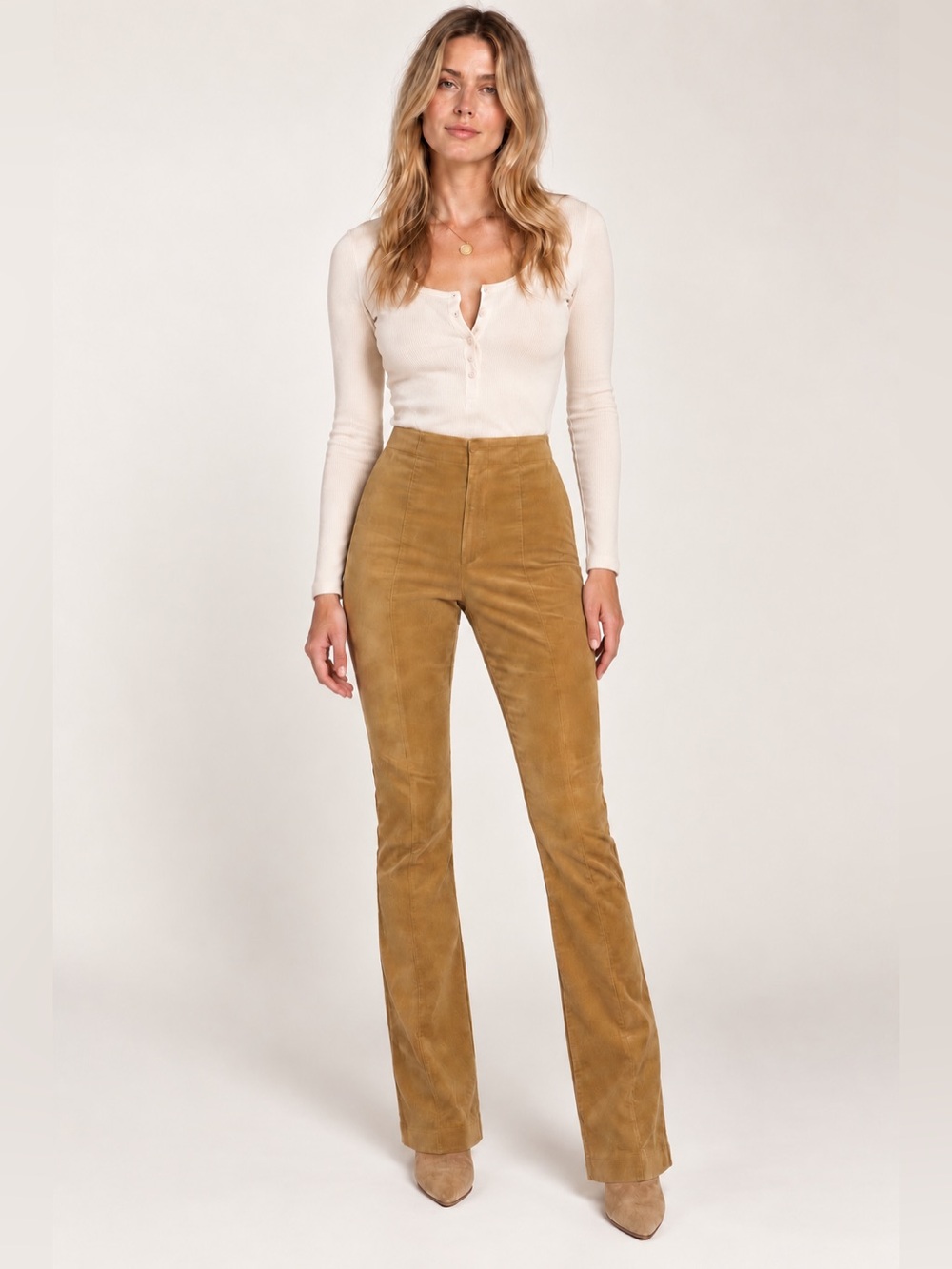 Veronica Beard Women’s Camel Solid Suede Flare Flat Front Pants Size 2